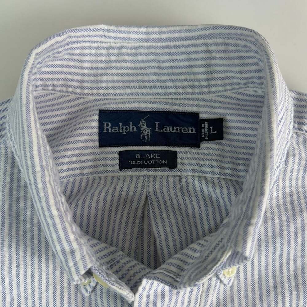 Vintage Ralph Lauren Blake Oxford Shirt Mens L Blue White Stripe